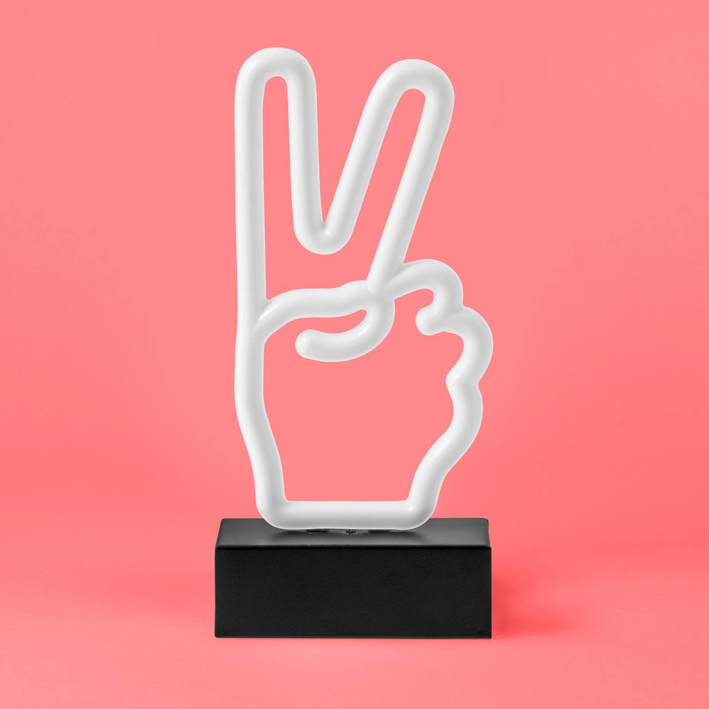 West & Arrow Mini Neon Light, 9" Tall Peace Hand - Night Light Decoration
